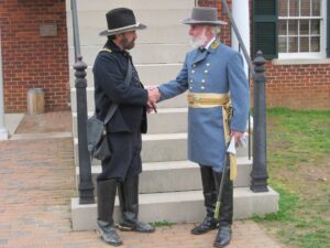 Appomattox 2014 Grant Lee hand shake Photo by Gail Rebecca Jessee