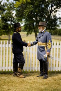Appomattox film Grant Lee shake hands  Photo by Kris Charas
